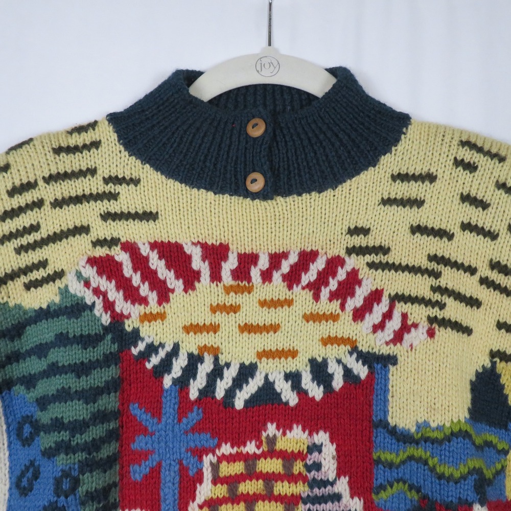 Roberta‎ Frost Hand Knitted 100% Wool Sweater Colorful Art to Wear Medium - Picture 5 of 13